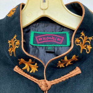 Black/Gold Medallion Embroidered Mandarin Collar Jacket